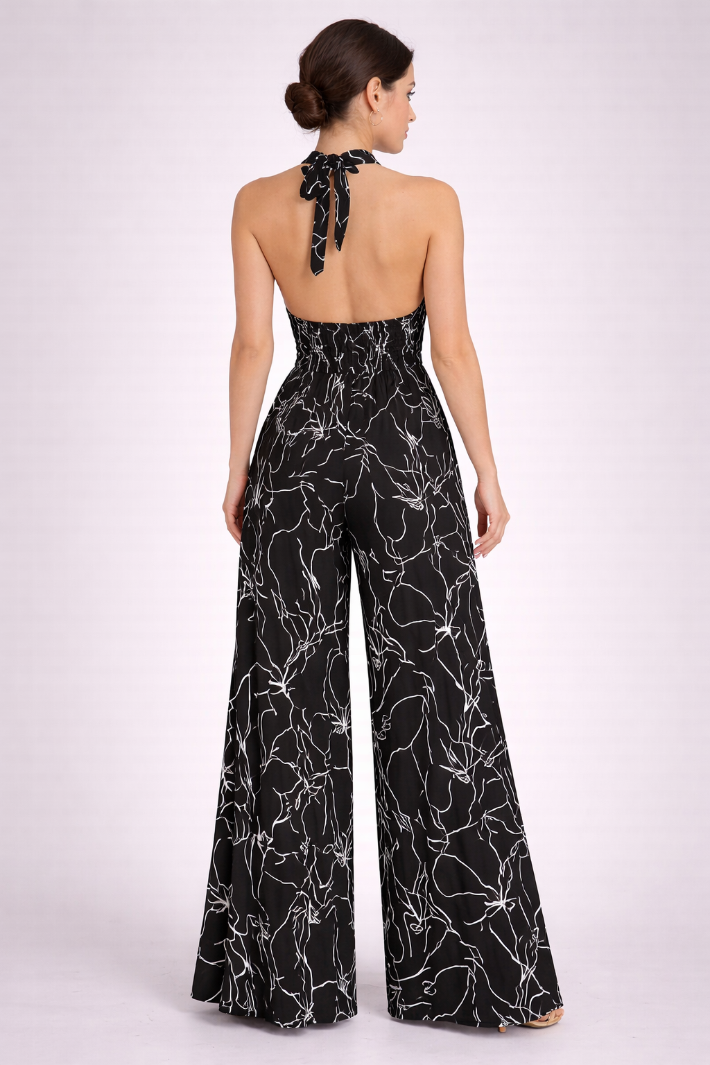 Noir Abstract Line Art Halter Jumpsuit