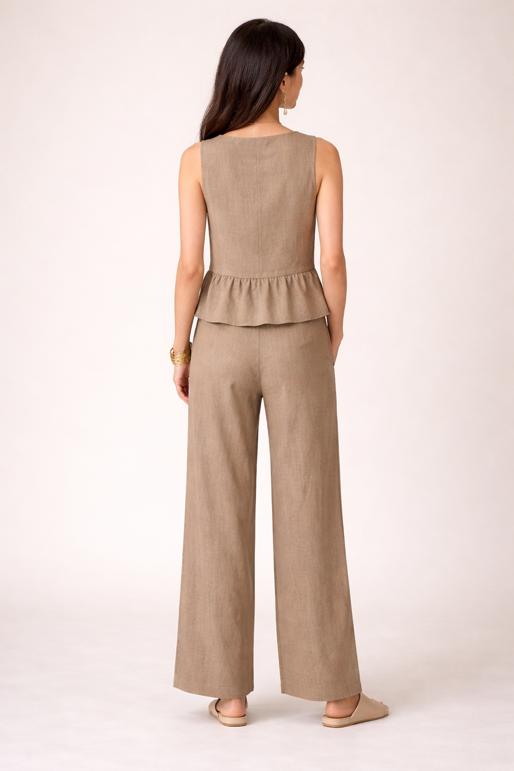 Oatmeal Linen Peplum Co-ord Set
