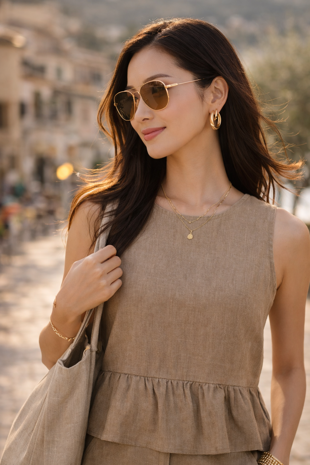 Oatmeal Linen Peplum Co-ord Set