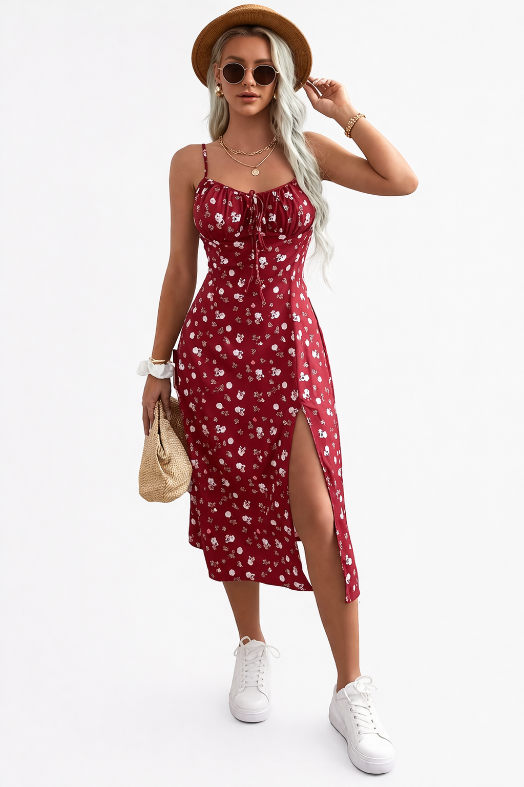 The Amelie Red Floral Midi