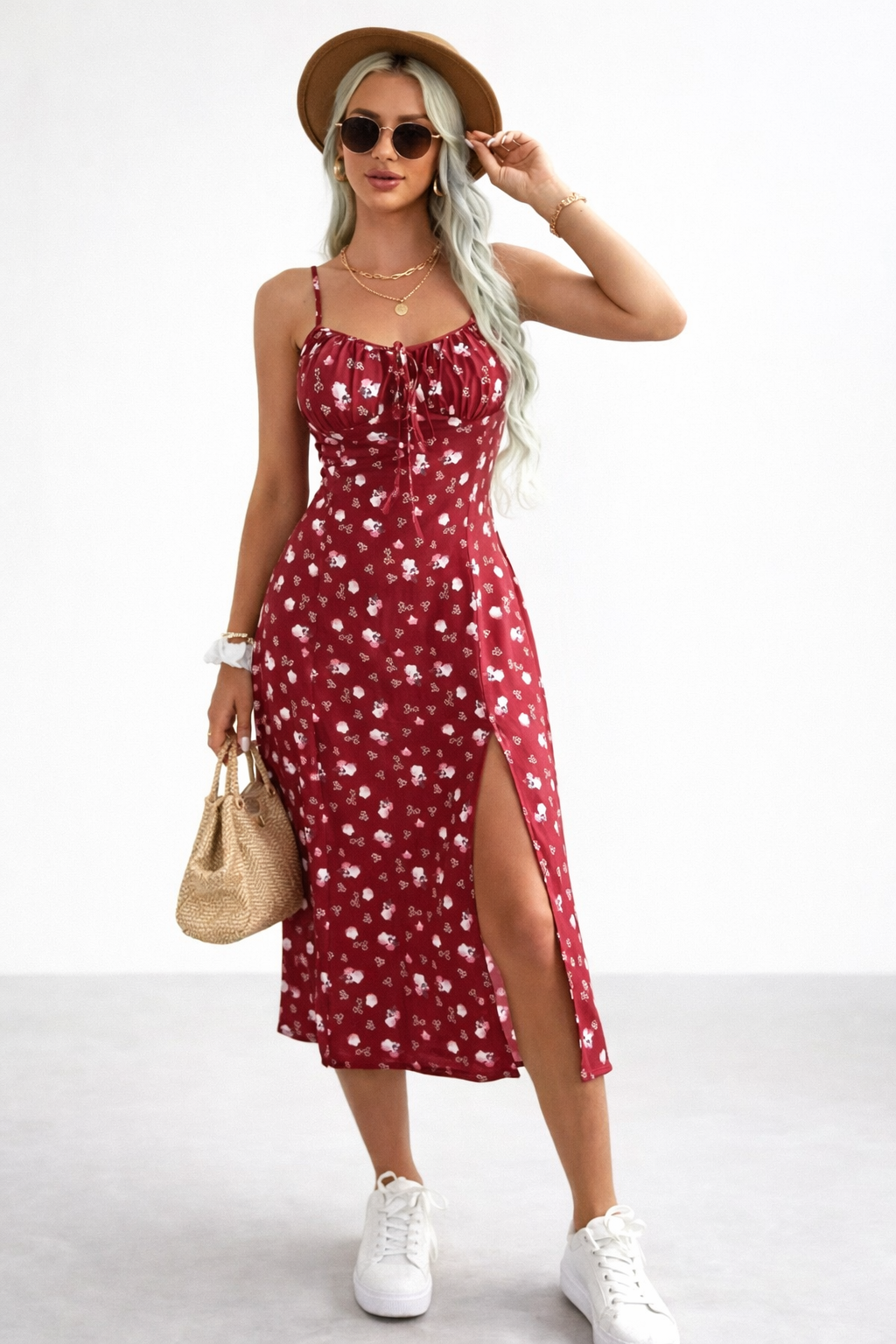 The Amelie Red Floral Midi