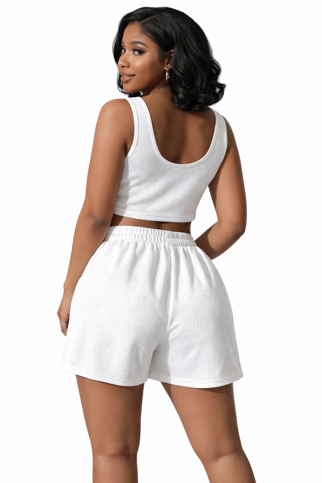Cloud White Waffle-Knit Lounge Set
