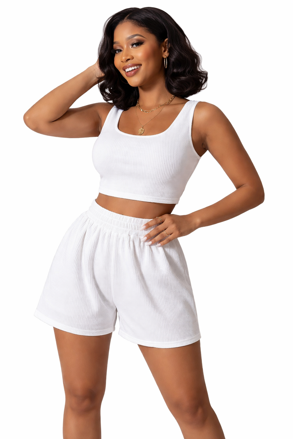 Cloud White Waffle-Knit Lounge Set