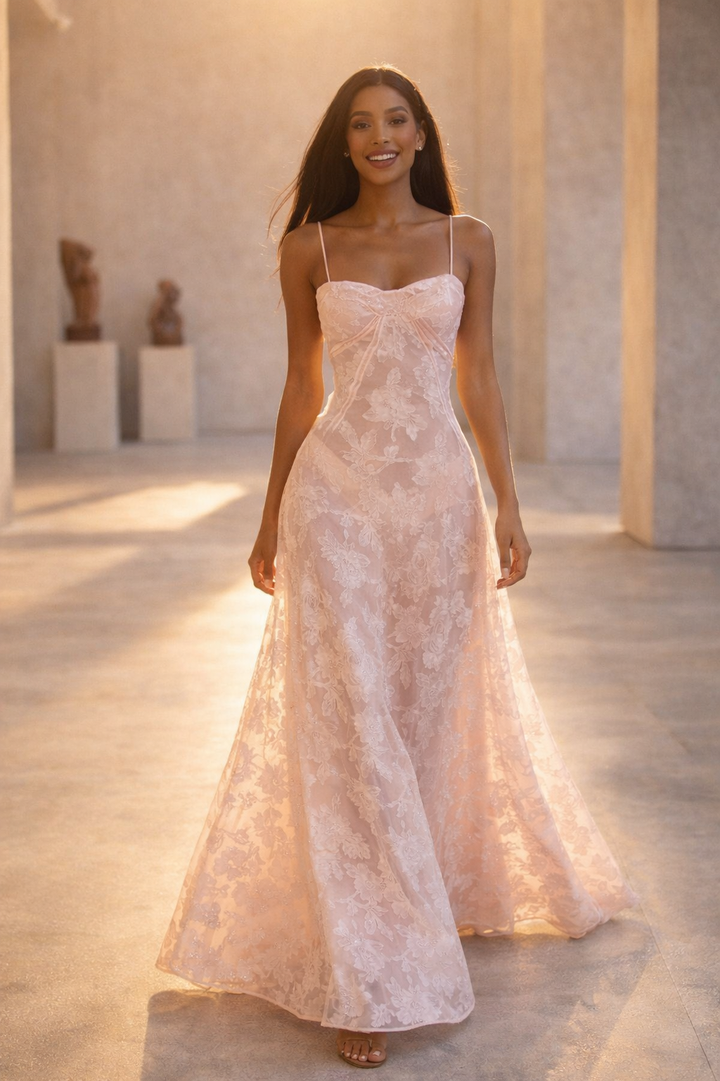 The Serena Blush Lace Gown