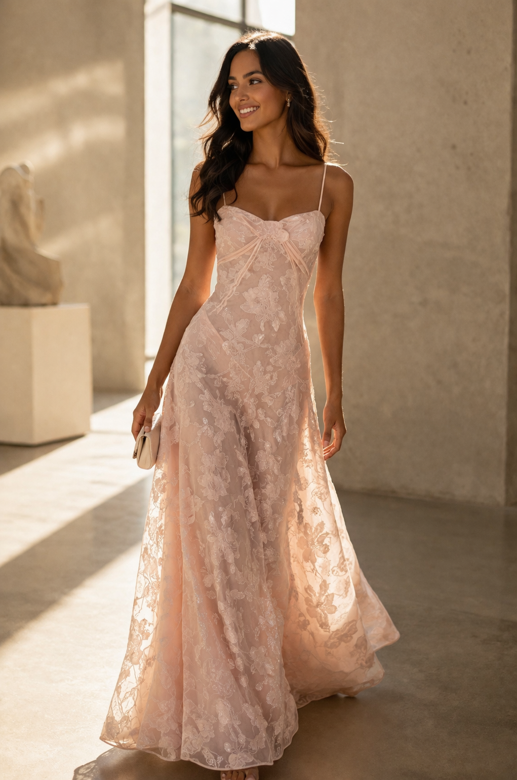 The Serena Blush Lace Gown