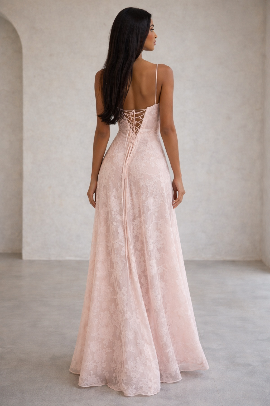 The Serena Blush Lace Gown