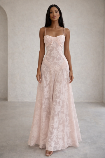 The Serena Blush Lace Gown