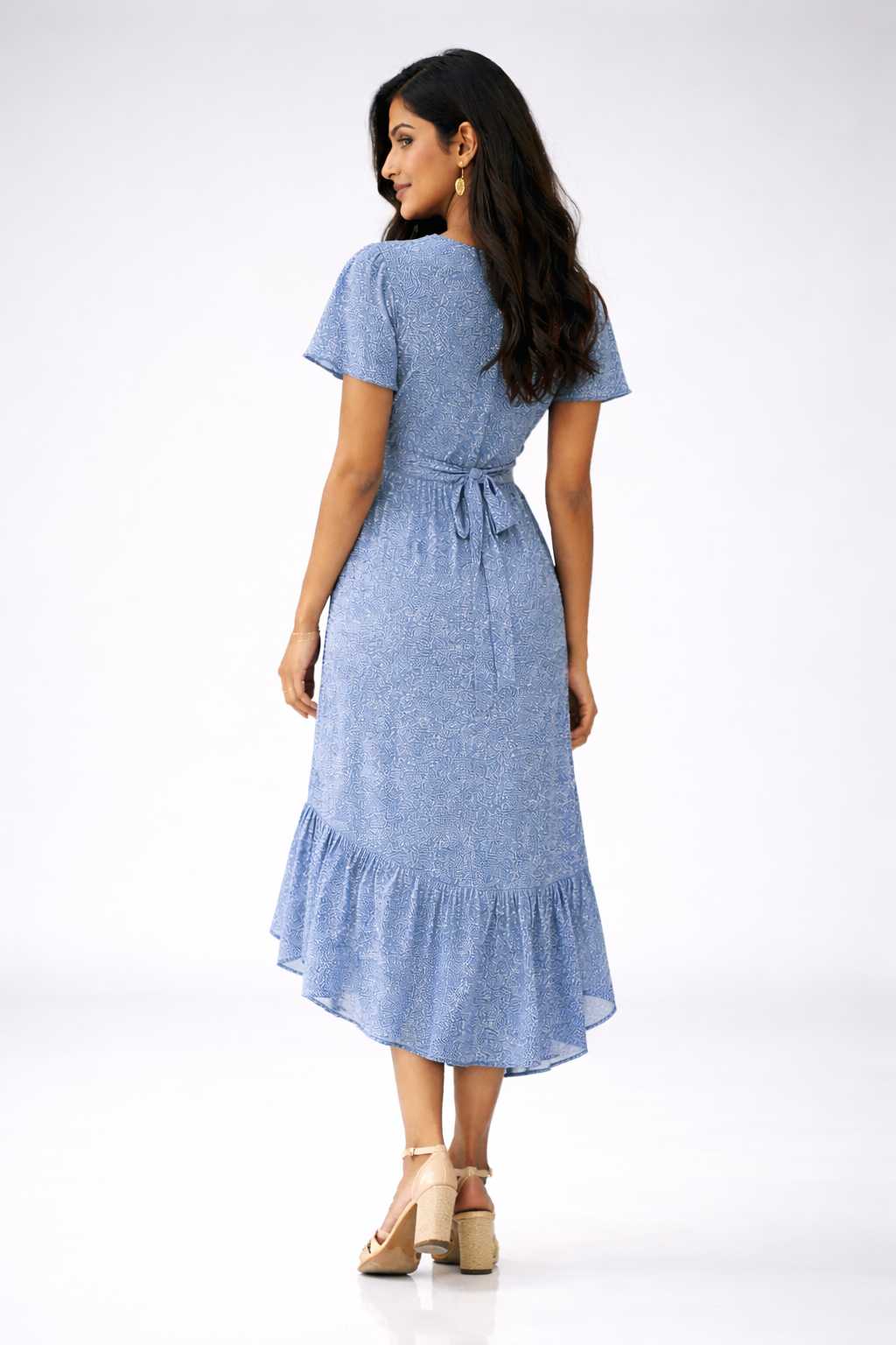 Cornflower Ditsy Floral Ruffle Wrap Dress