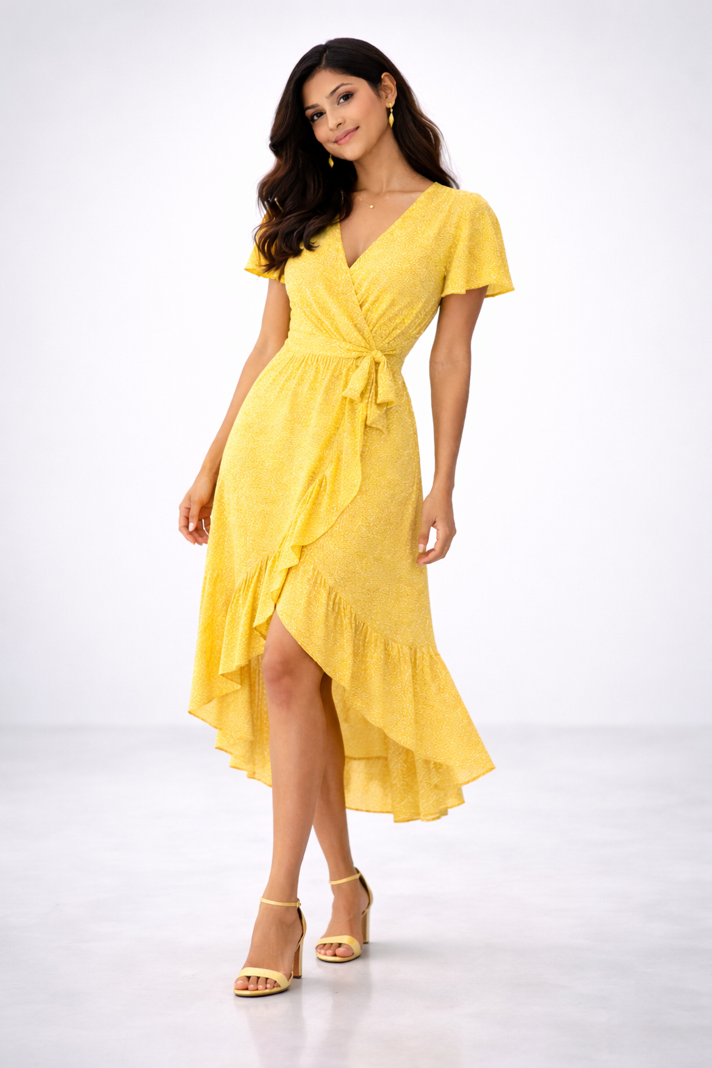 Sunny Ditsy Floral Ruffle Wrap Dress