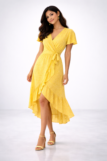 Sunny Ditsy Floral Ruffle Wrap Dress