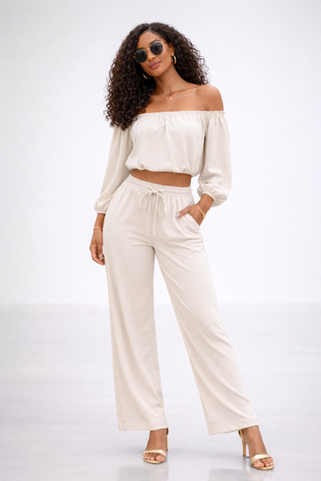 Stone Beige Bardot Lounge Co-ord Set
