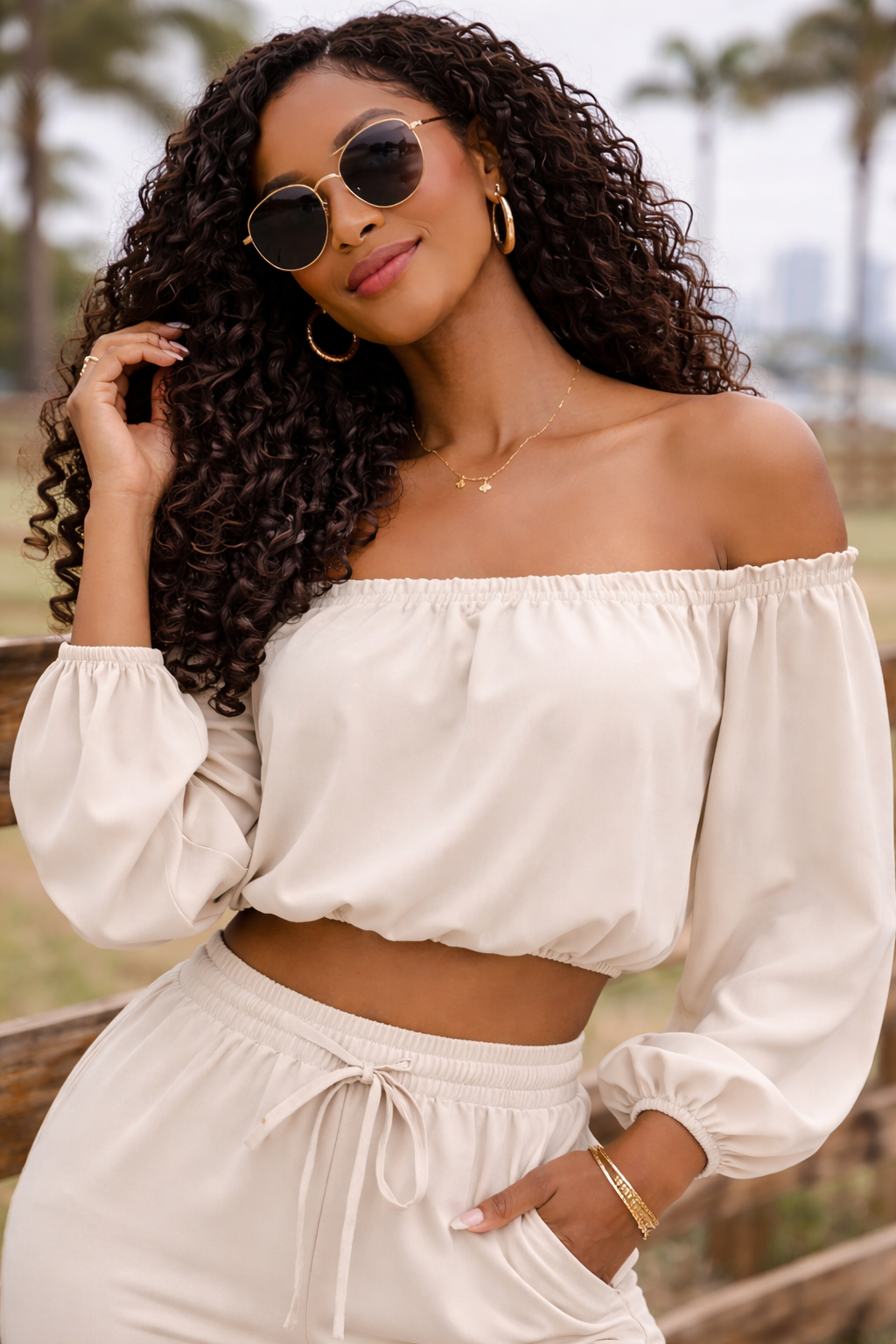 Stone Beige Bardot Lounge Co-ord Set