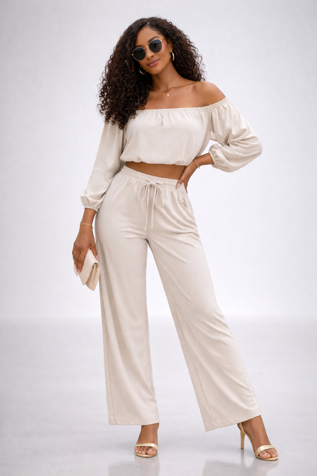 Stone Beige Bardot Lounge Co-ord Set