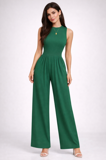 Emerald High-Neck Wide-Leg Jumpsuit