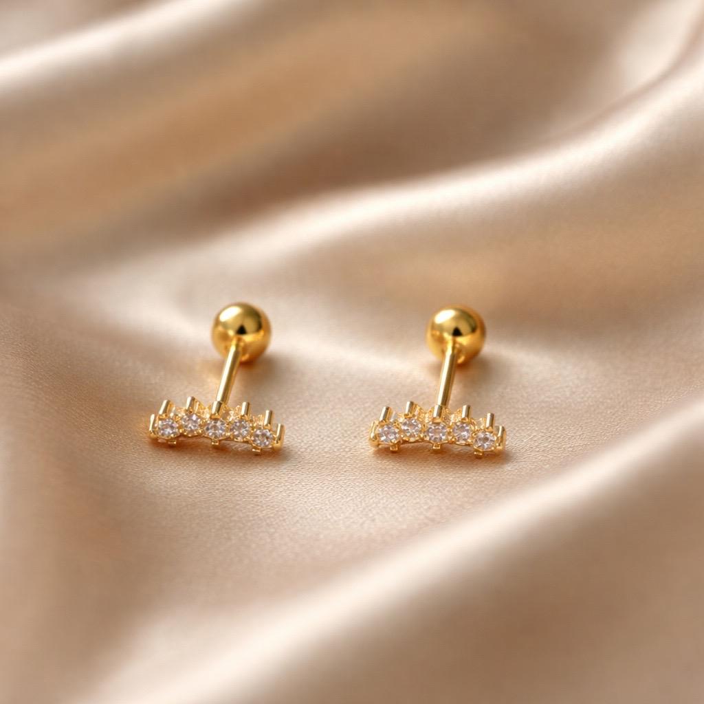 Little/ Small/ Tiny Gold‑Tone Crystal Bar Stud Earrings