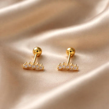 Little/ Small/ Tiny Gold‑Tone Crystal Bar Stud Earrings