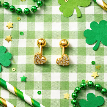 Little / Small / Tiny Gold‑Tone Heart Stud Earrings with Crystal Accents