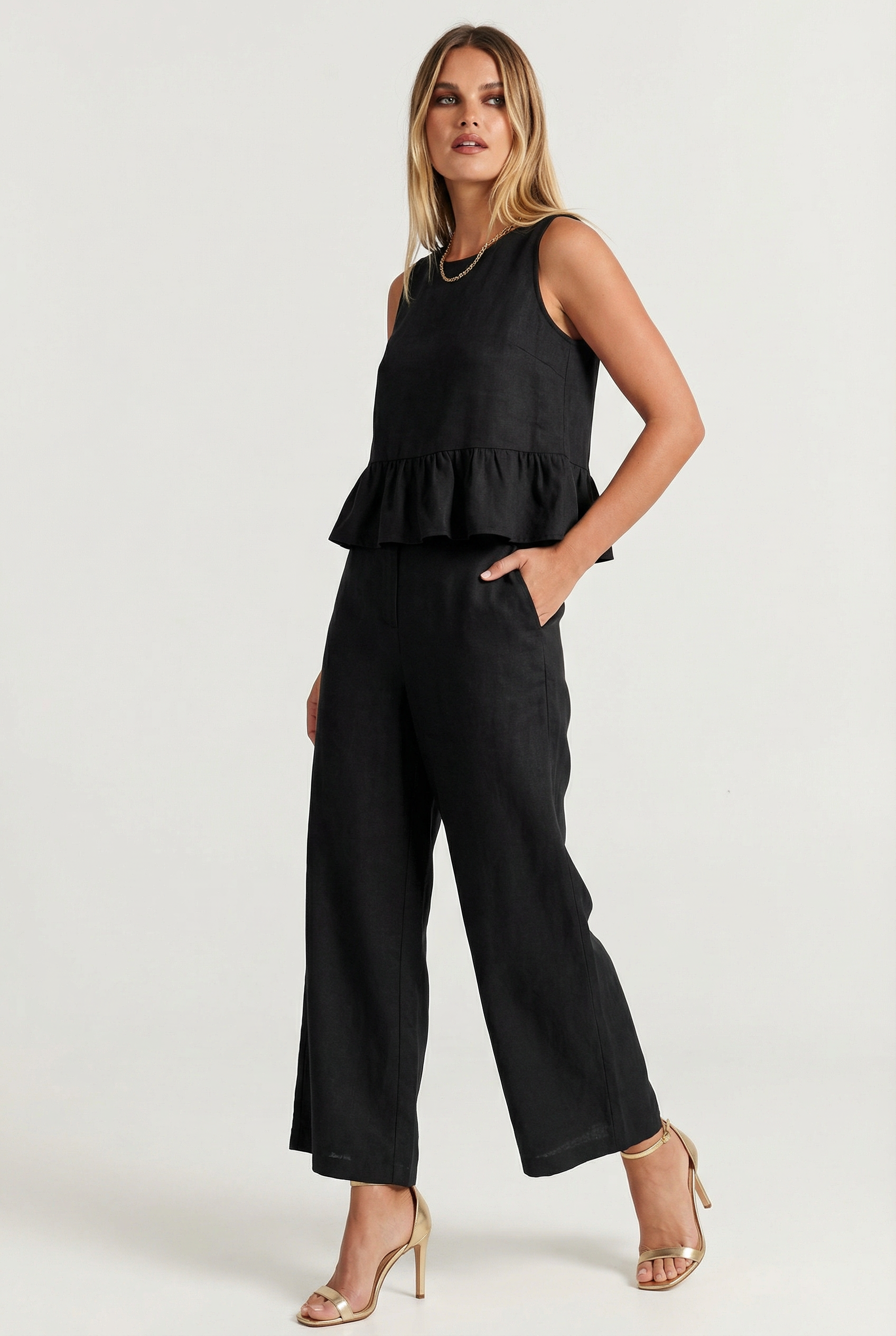 Noir Linen Peplum Co-ord Set