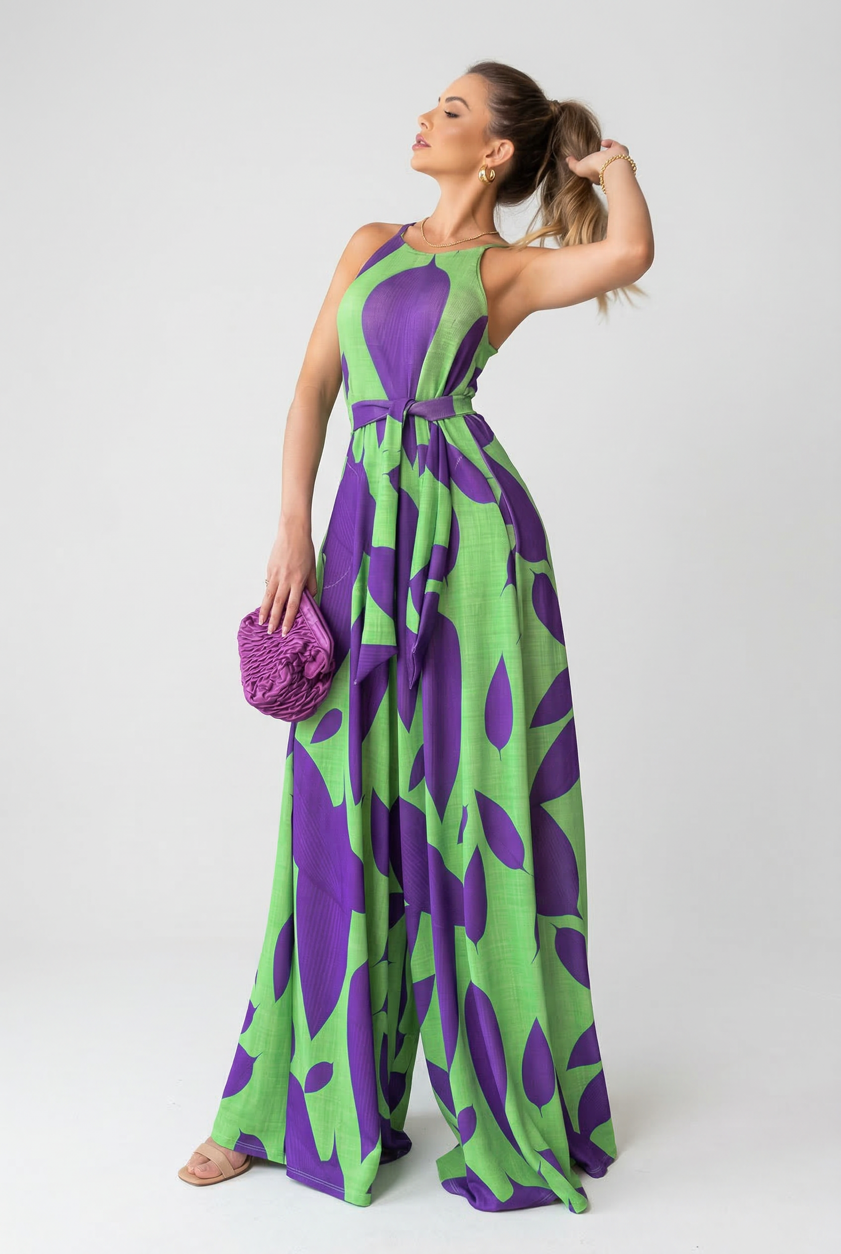 Riviera Leaf Print Halter Jumpsuit