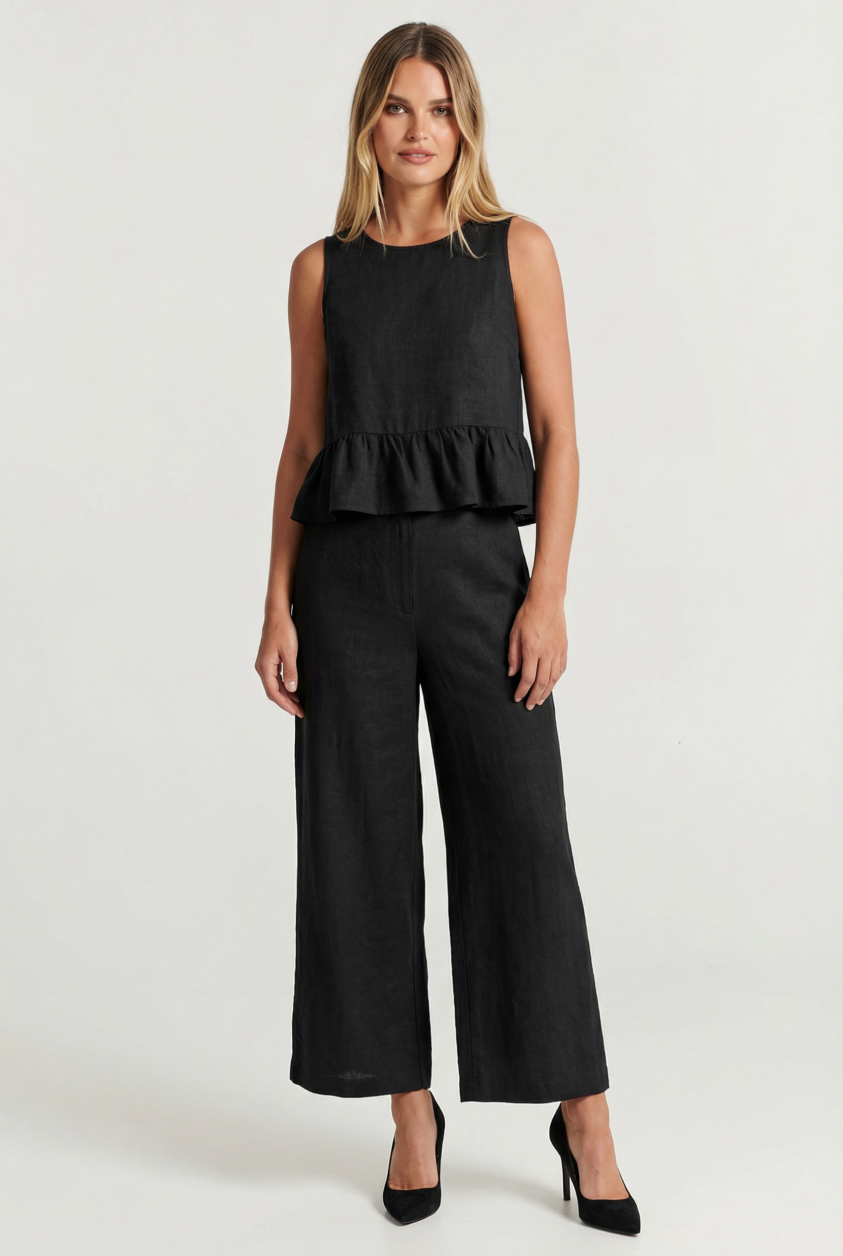 Noir Linen Peplum Co-ord Set
