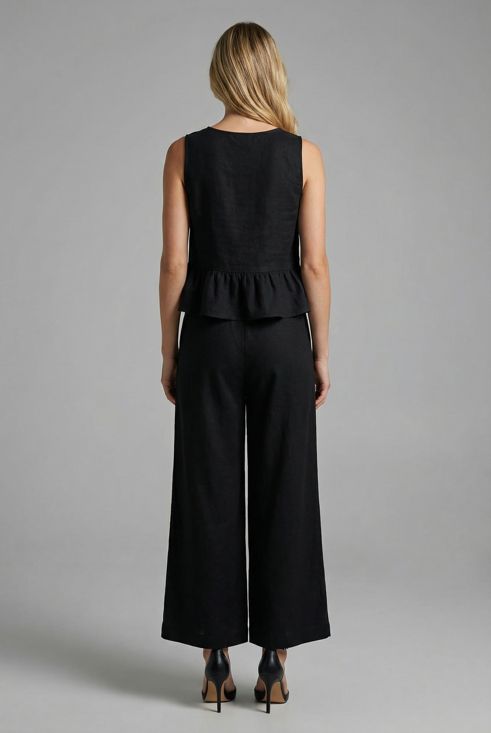Noir Linen Peplum Co-ord Set