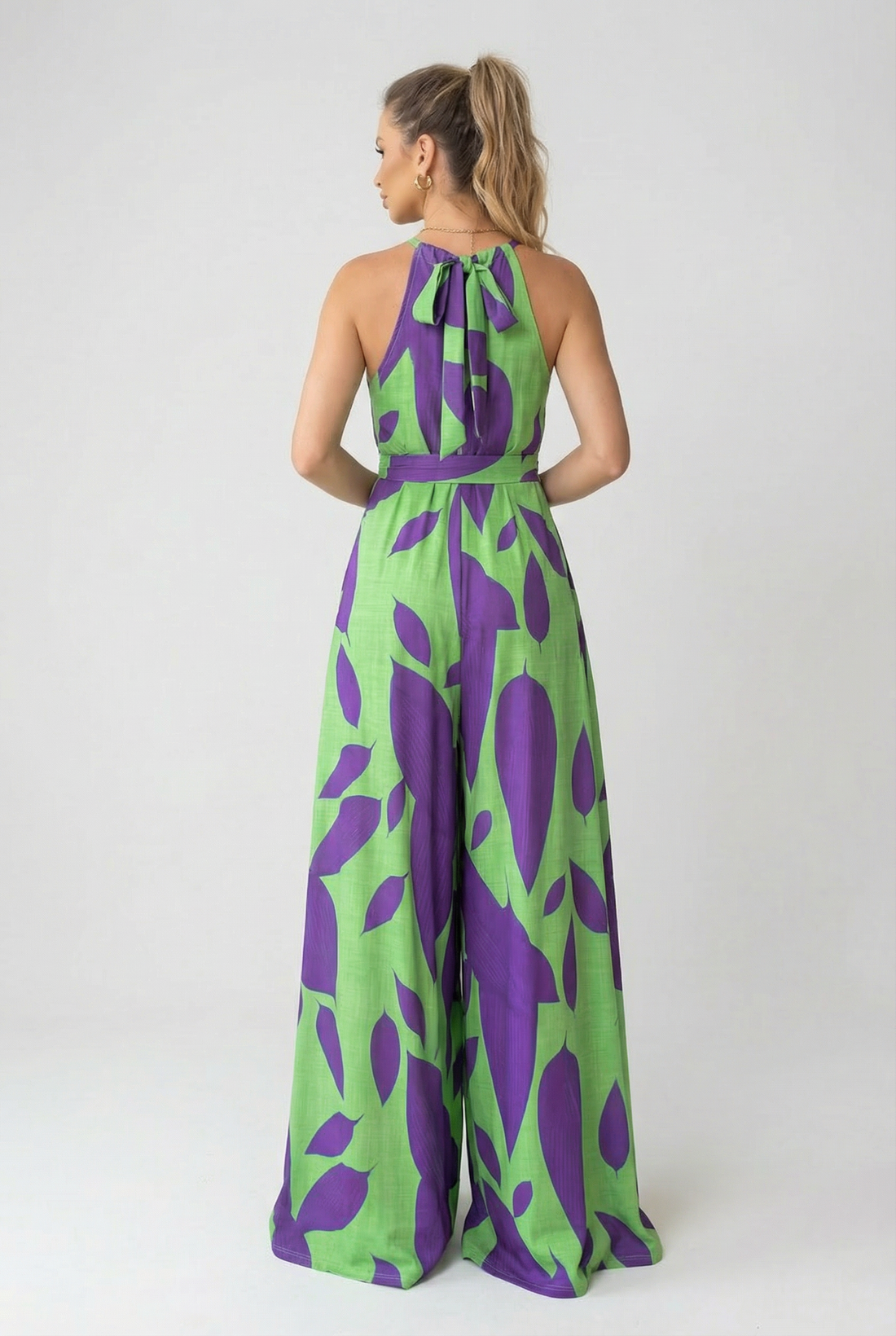 Riviera Leaf Print Halter Jumpsuit