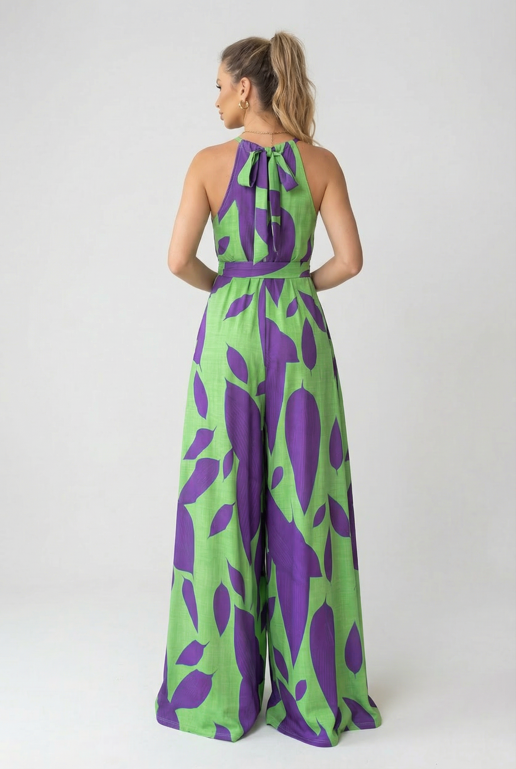Riviera Leaf Print Halter Jumpsuit
