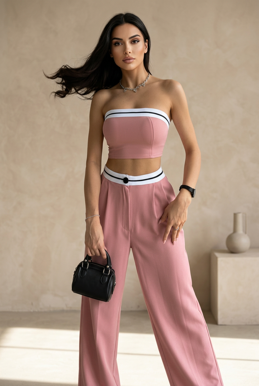 Mauve Contrast Trim Co-ord Set