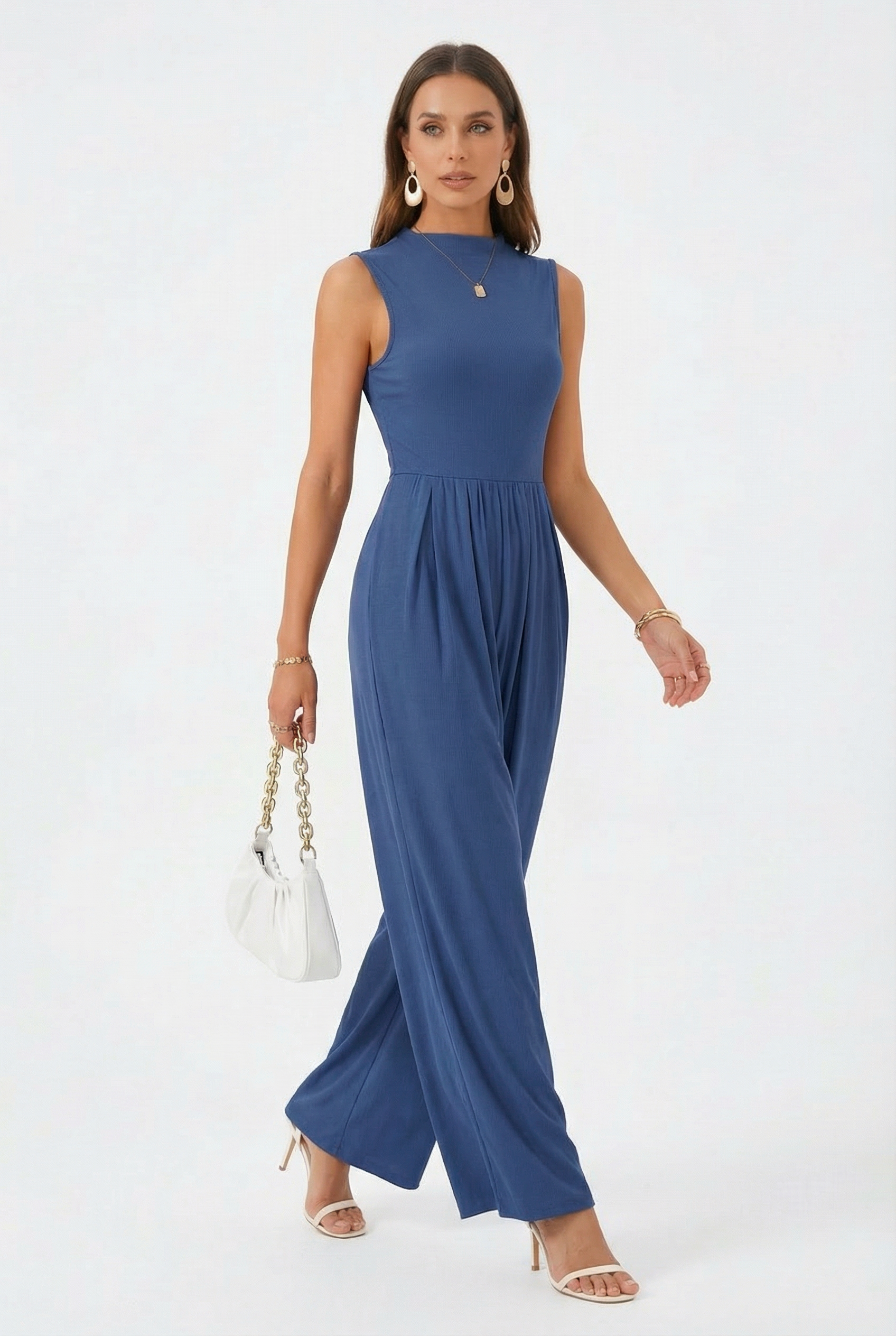 Slate Blue Mock-Neck Jumpsuit