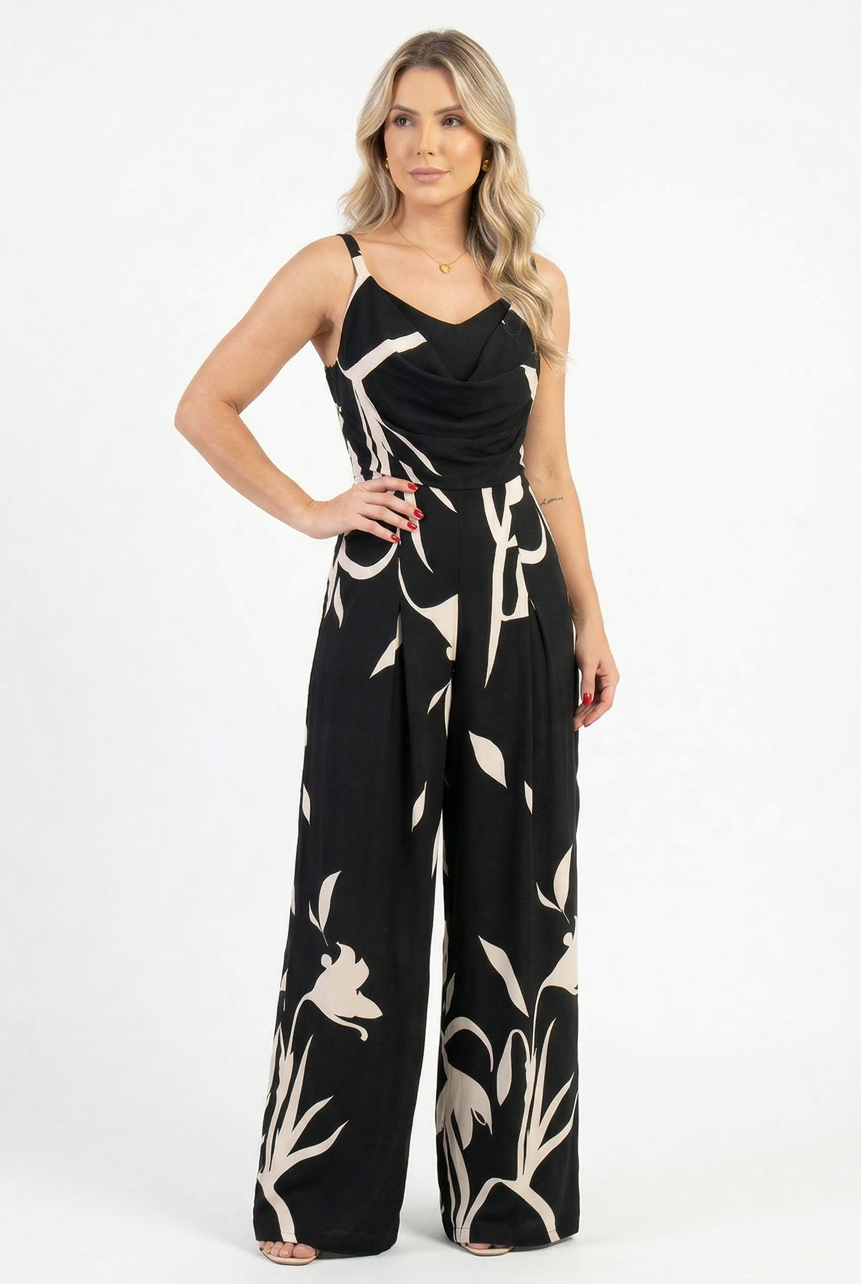 Noir Botanical Cowl Jumpsuit