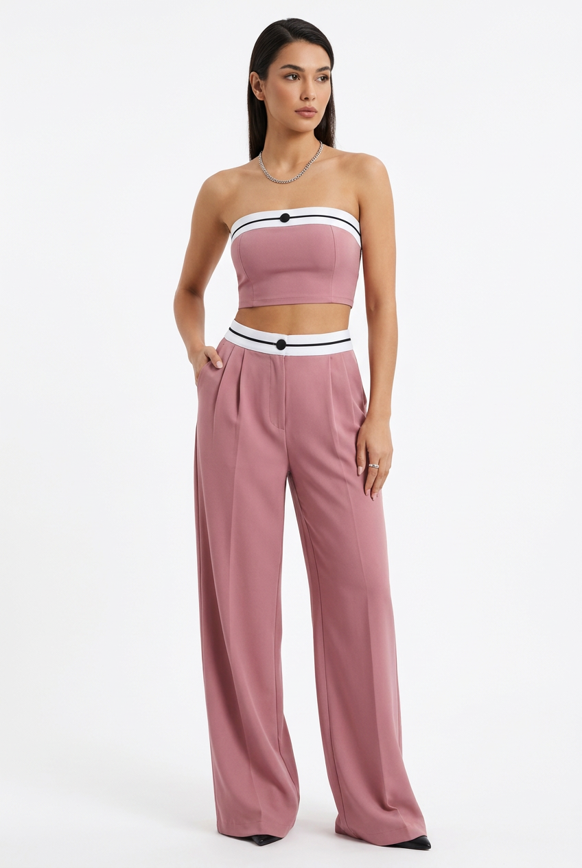 Mauve Contrast Trim Co-ord Set
