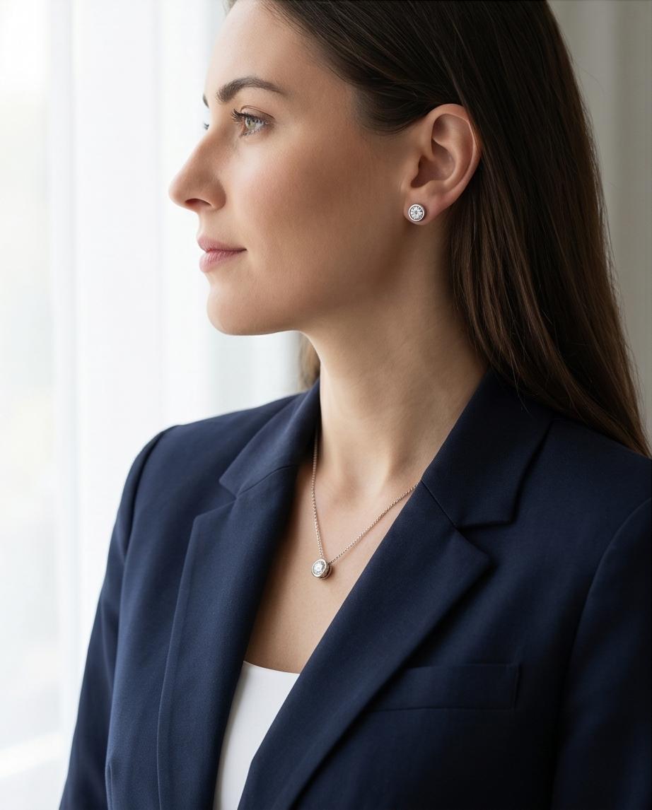 Classic Silver‑Tone Necklace and Stud Earrings Fashion Set