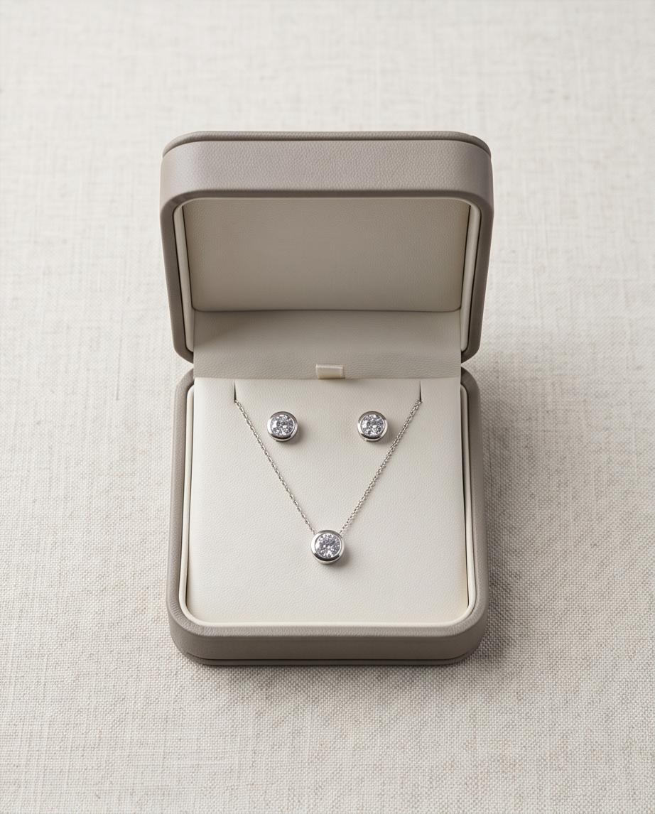 Classic Silver‑Tone Necklace and Stud Earrings Fashion Set