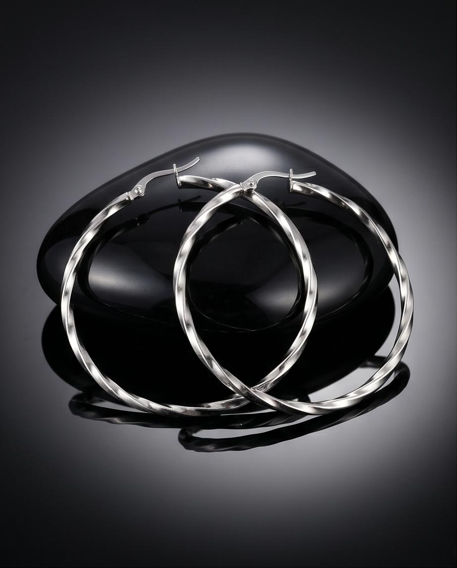 Elegant Silver‑Tone Textured Hoop Earrings – Fashion Jewelry