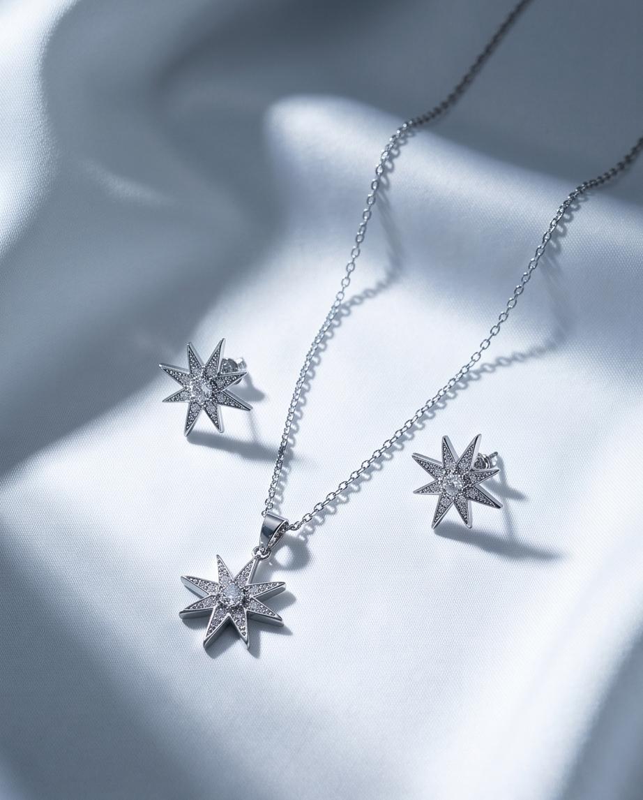 A radiant silver‑tone star necklace