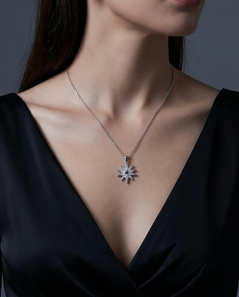 A radiant silver‑tone star necklace