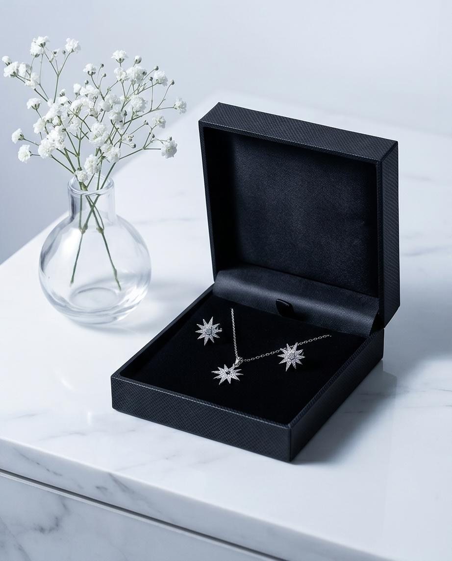 A radiant silver‑tone star necklace