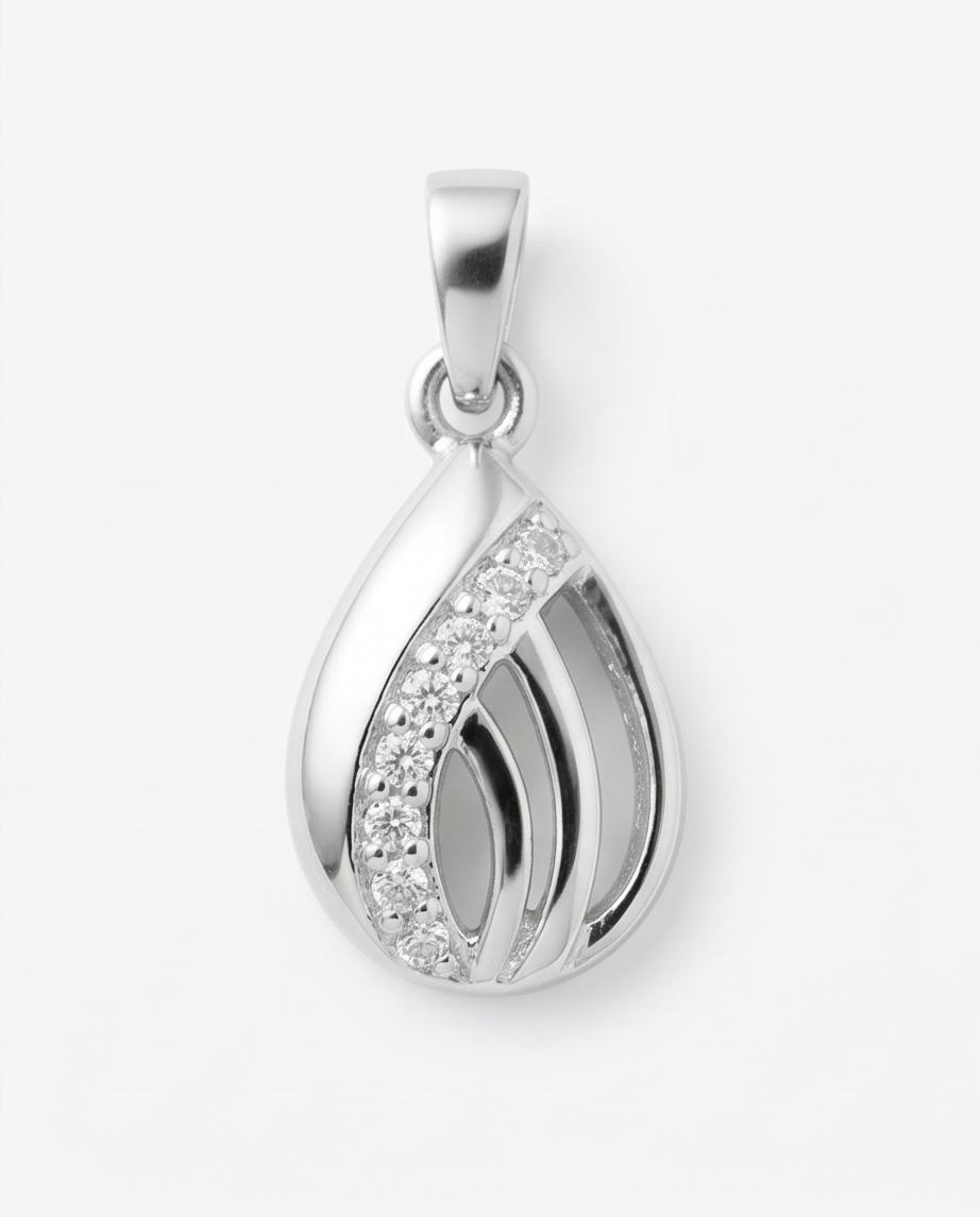 Elegant Silver‑Tone Teardrop Necklace & Stud Earrings Set