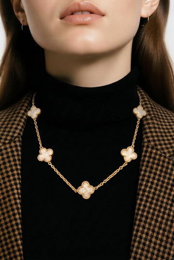 Gold‑Tone Clover Necklace with Matching Stud Earrings set