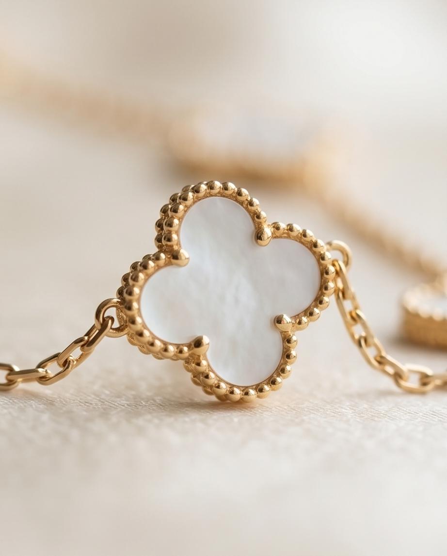 Gold‑Tone Clover Necklace with Matching Stud Earrings set