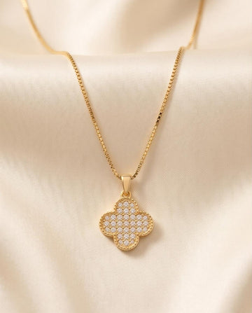 Gold‑Tone Pavé Clover Pendant Necklace