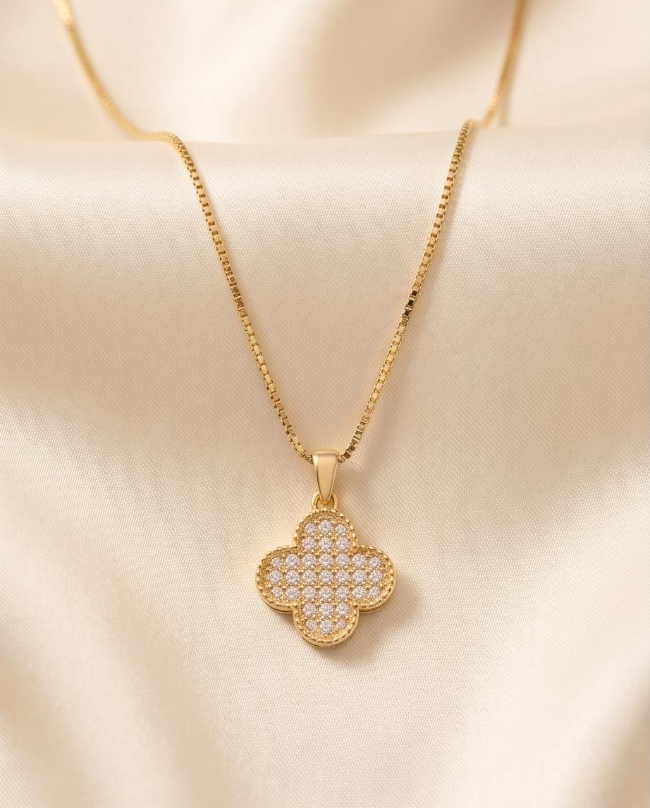 Gold‑Tone Pavé Clover Pendant Necklace