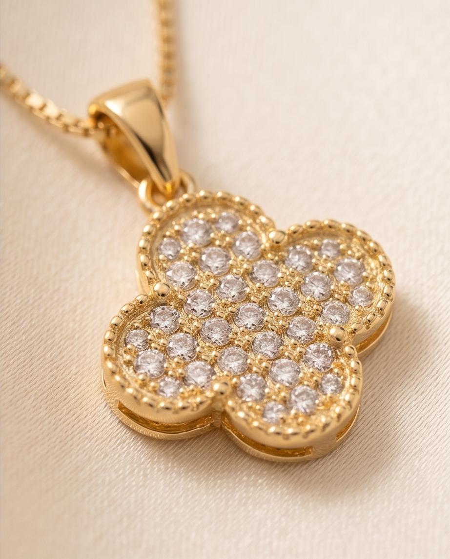Gold‑Tone Pavé Clover Pendant Necklace