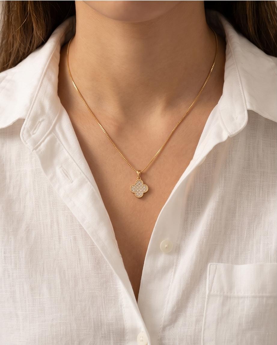 Gold‑Tone Pavé Clover Pendant Necklace