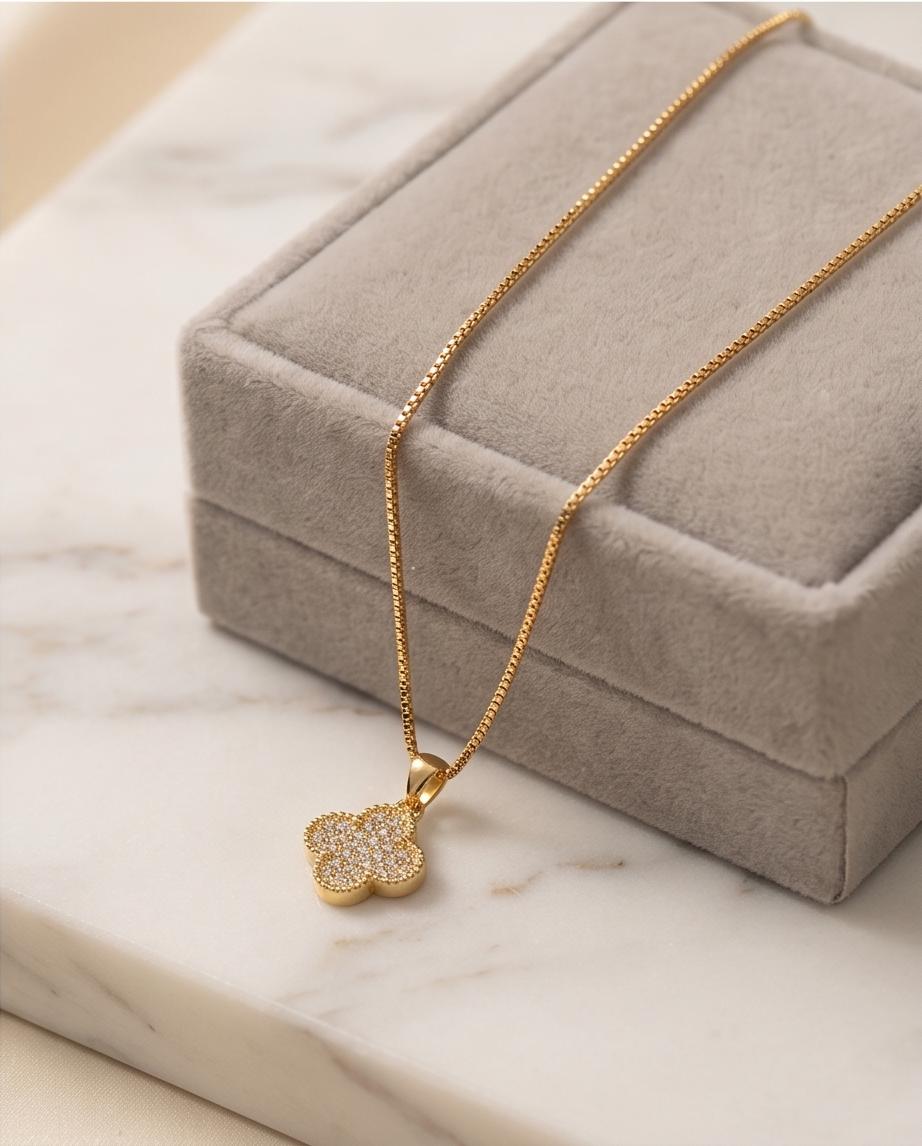 Gold‑Tone Pavé Clover Pendant Necklace
