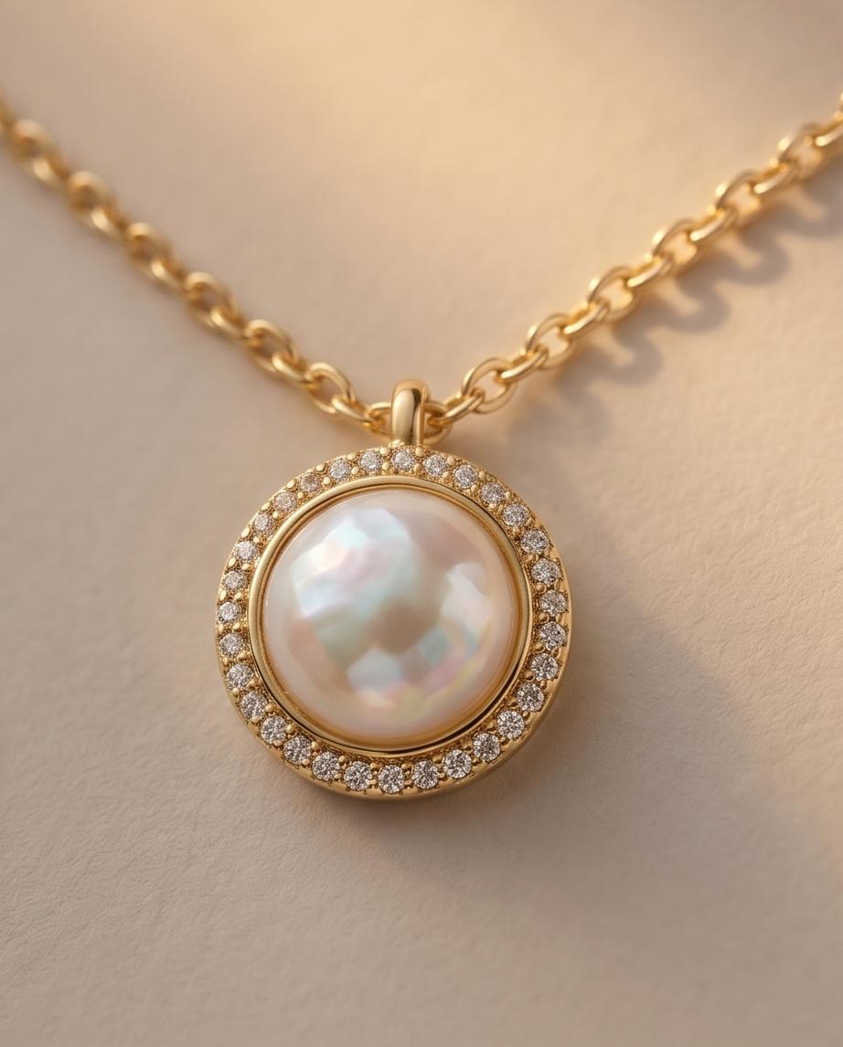 Gold‑Tone Pearl Pendant Necklace & Stud Earrings Set