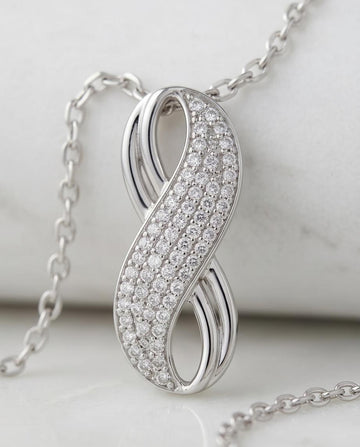Silver‑Tone Infinity Pendant Necklace with Pavé Crystal Accents