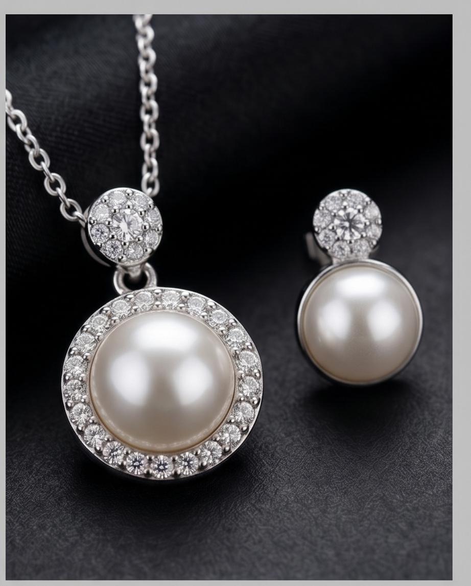 Silver‑Tone Pearl Pendant Necklace & Drop Earrings Set