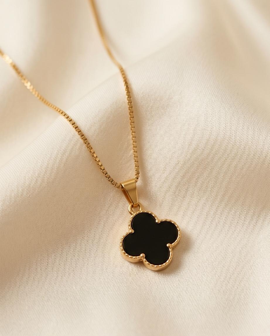 Gold‑Tone Black Clover Pendant Necklace