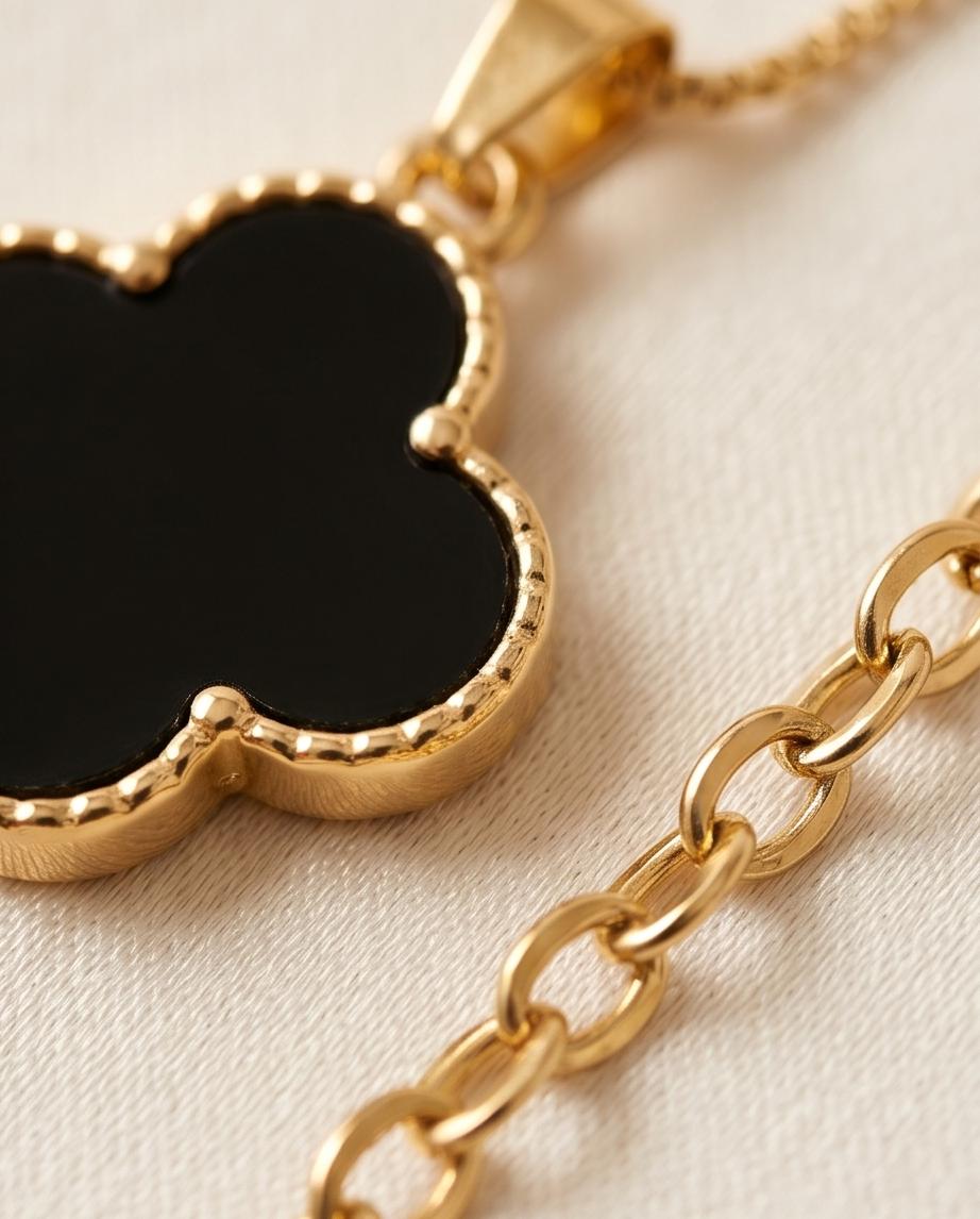 Gold‑Tone Black Clover Pendant Necklace